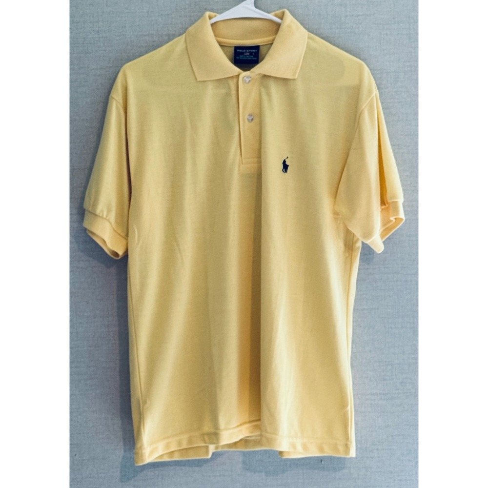 Vintage 90s Polo Sport Ralph Lauren Mesh Polo Shirt Yellow Men's Large USA Flag